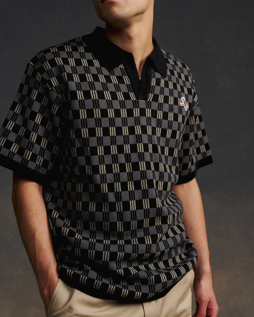 Gold Label Flint Jacquard Polo - Black - Walker Golf Things