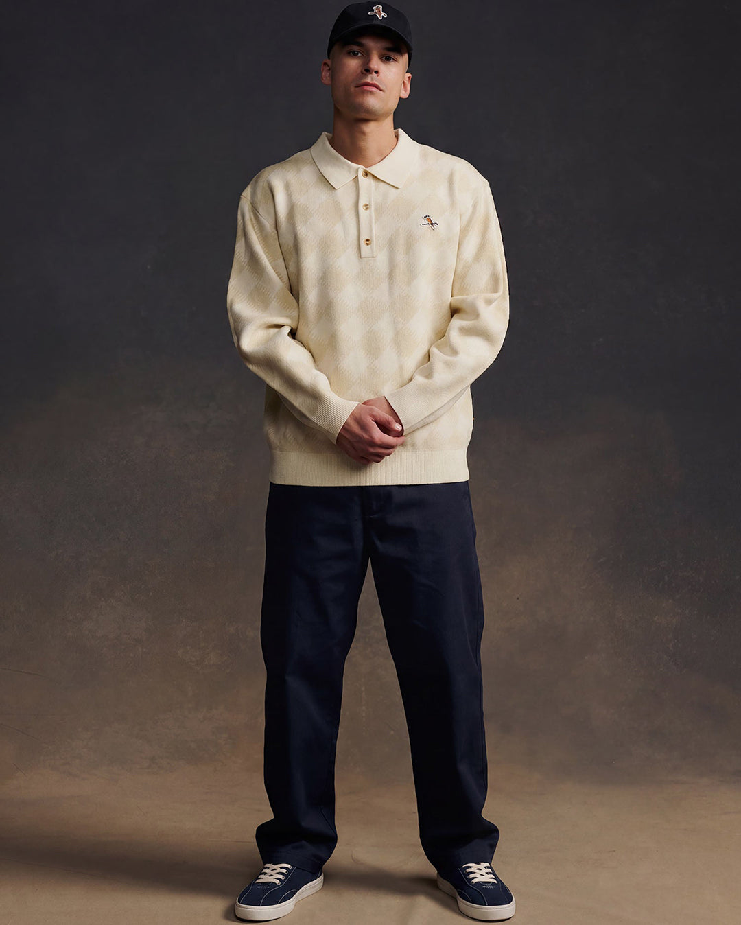 Gold Label Turncheck LS Polo - Ivory - Walker Golf Things