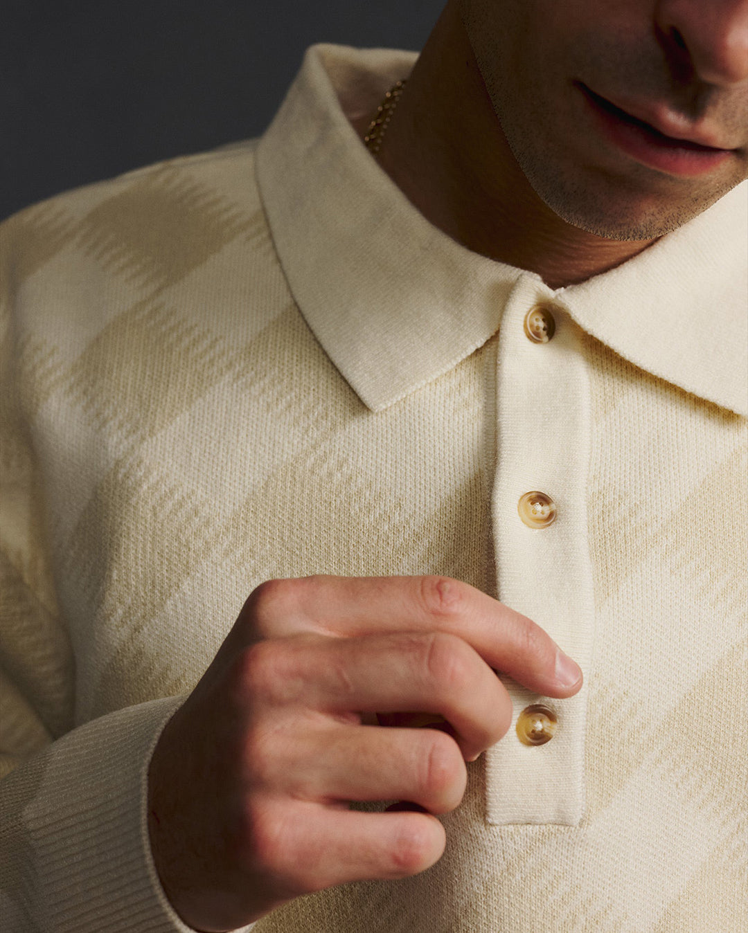 Gold Label Turncheck LS Polo - Ivory - Walker Golf Things