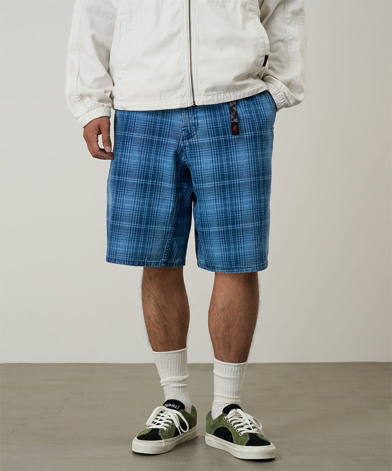 Lagoon Denim Plaid Shorts - Indigo Checkered Plaid - Gramicci