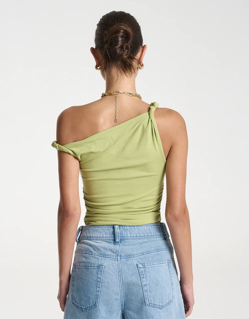 Twist Off Shoulder Top - Apple Green