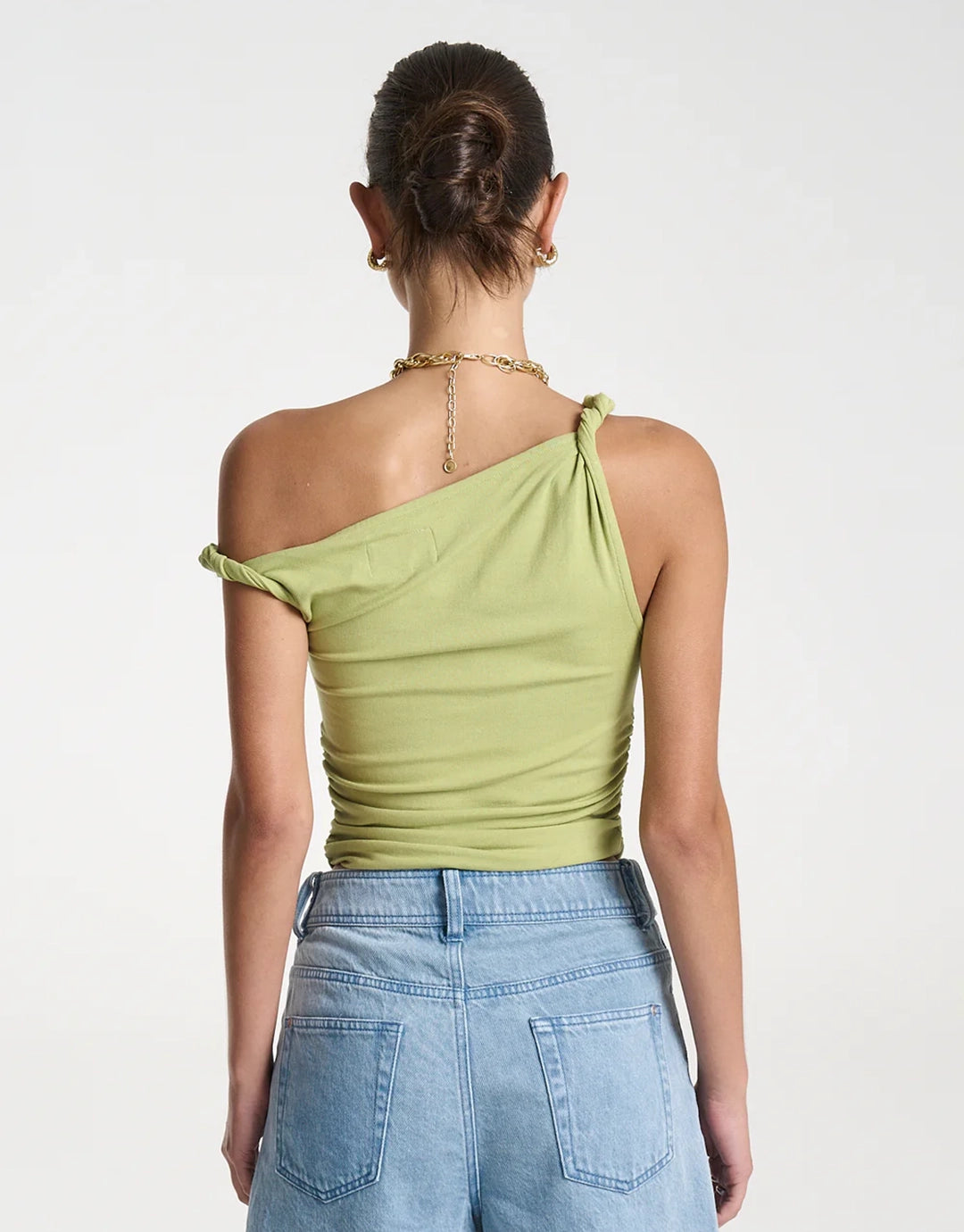 Twist Off Shoulder Top - Apple Green