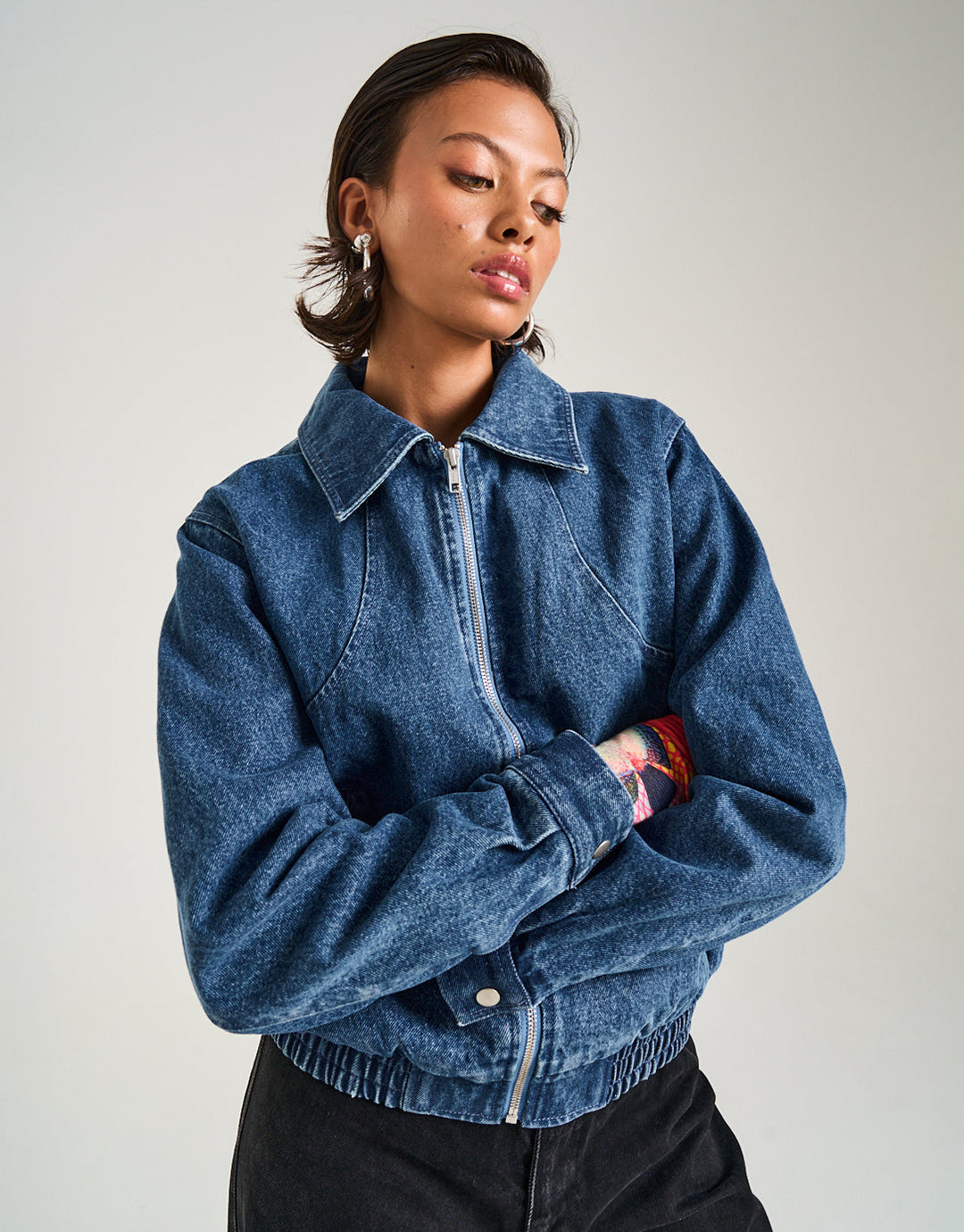 Cropped Bomber - Blue Wash Denim