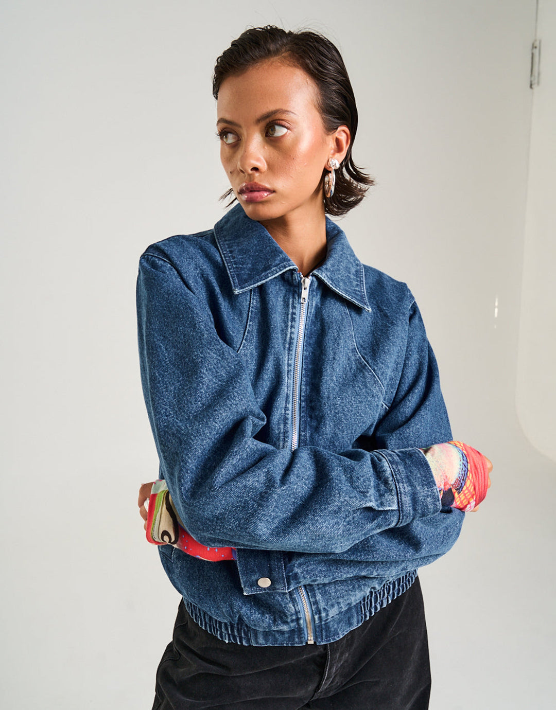 Cropped Bomber - Blue Wash Denim
