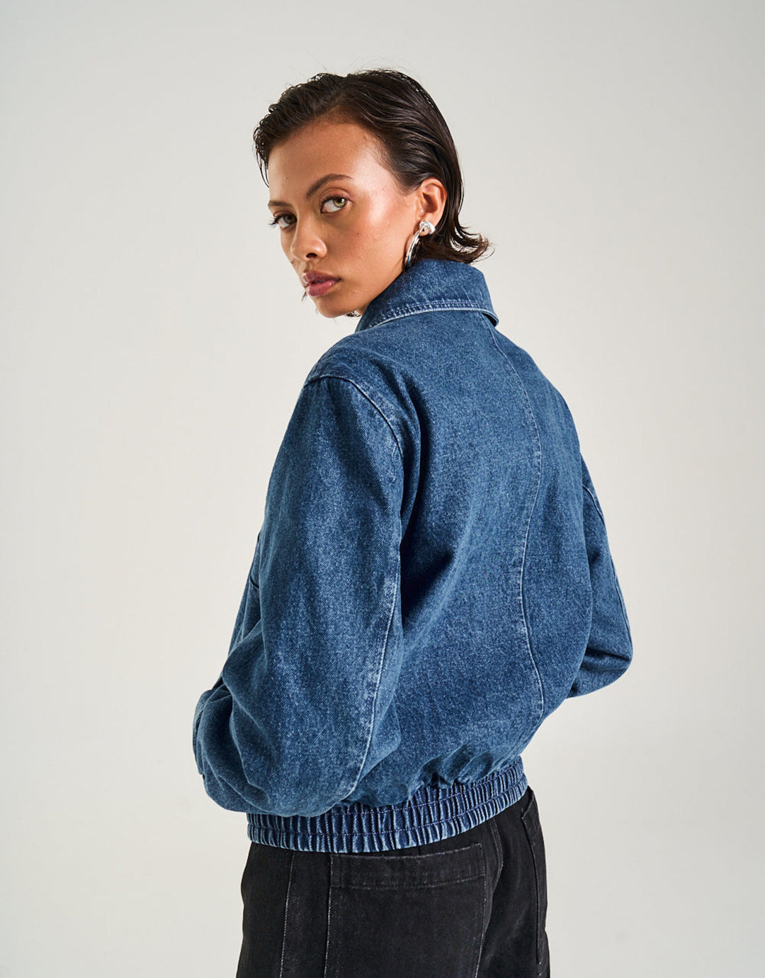 Cropped Bomber - Blue Wash Denim