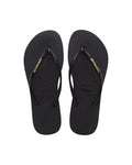 Slim Logo Metallic Jandals - Black/Gold - Havaianas