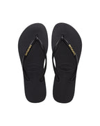 Slim Logo Metallic Jandals - Black/Gold - Havaianas