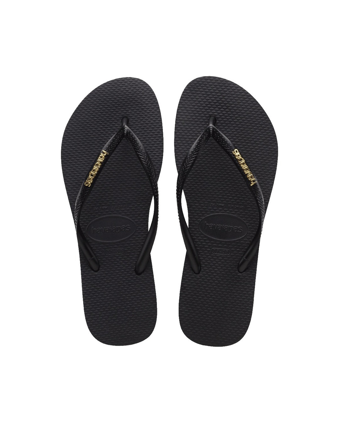 Slim Logo Metallic Jandals - Black/Gold - Havaianas