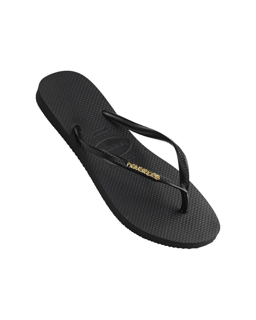 Slim Logo Metallic Jandals - Black/Gold - Havaianas
