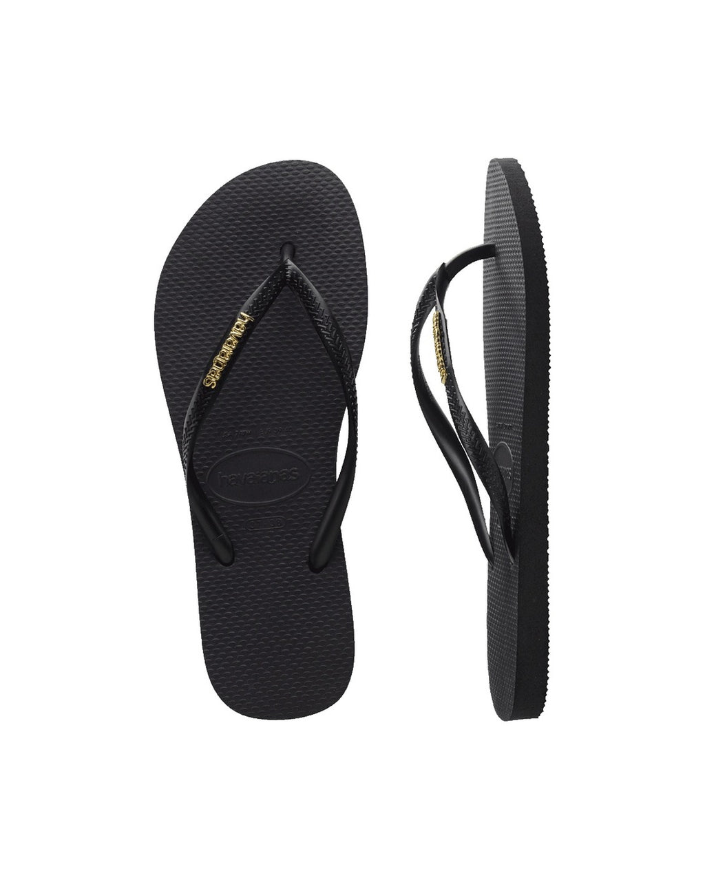 Slim Logo Metallic Jandals - Black/Gold - Havaianas