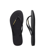 Slim Logo Metallic Jandals - Black/Gold - Havaianas