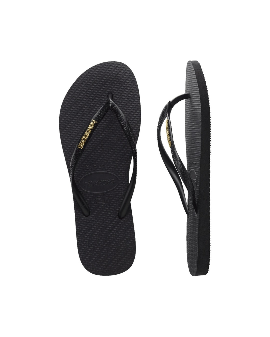 Slim Logo Metallic Jandals - Black/Gold - Havaianas