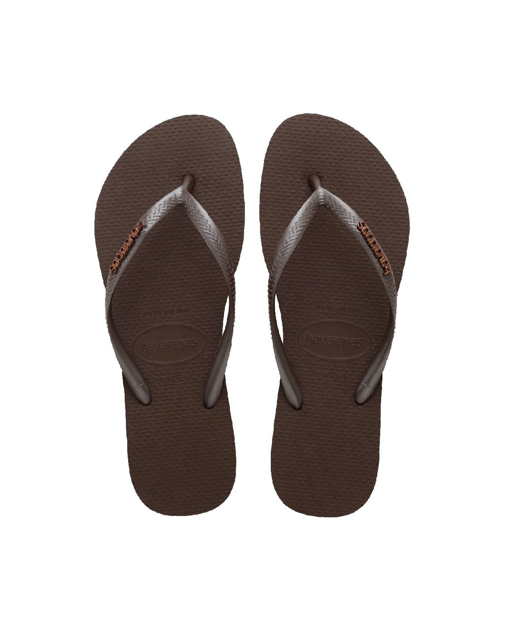 Slim Logo Metallic Jandals - Dark Brown - Havaianas