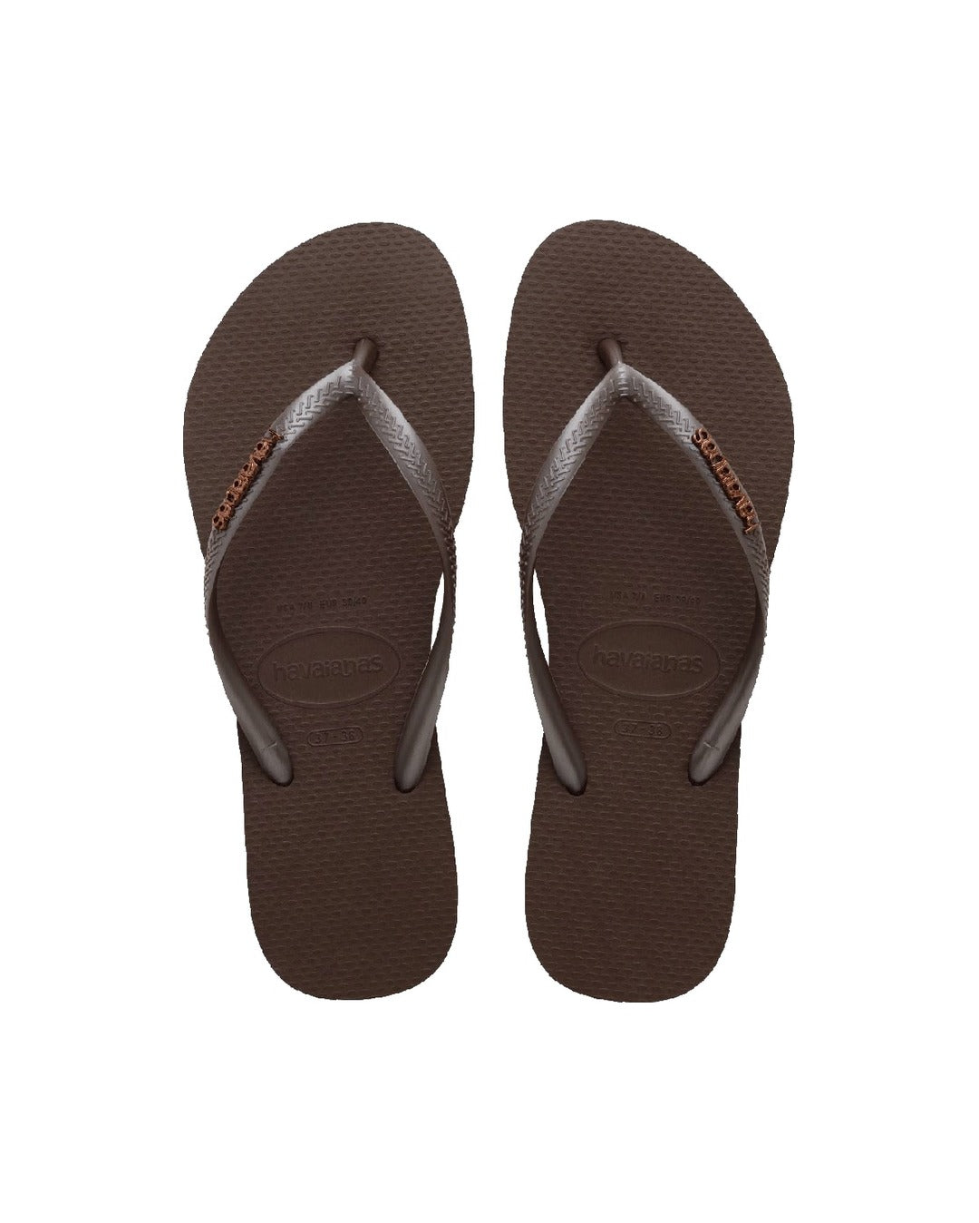 Slim Logo Metallic Jandals - Dark Brown - Havaianas