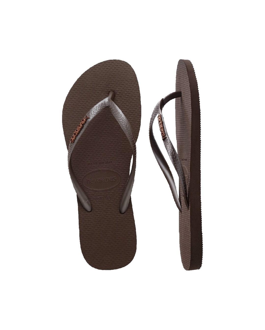 Slim Logo Metallic Jandals - Dark Brown - Havaianas