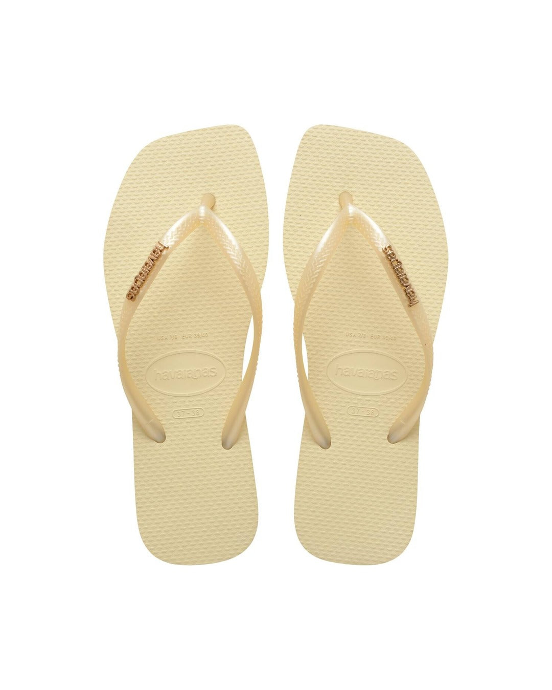 Slim Square Logo Metallic Jandals - Buttercream - Havaianas