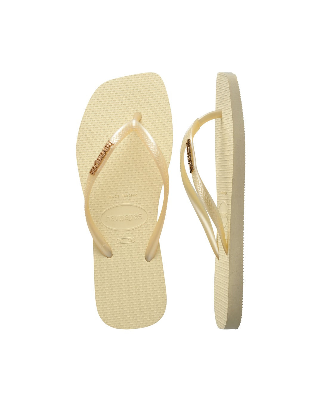 Slim Square Logo Metallic Jandals - Buttercream - Havaianas