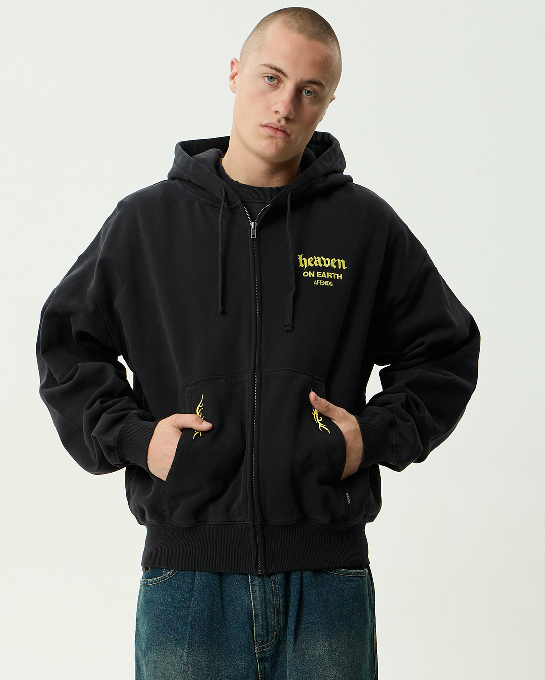 Heaven - Boxy Zip Hood - Stone Black - Afends