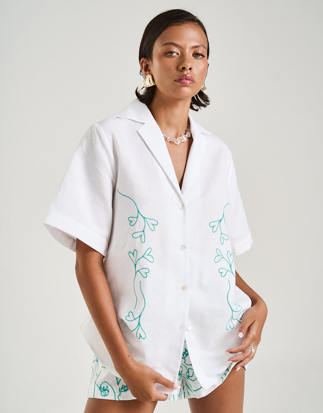 Collared Short Sleeve Shirt - I Heart U