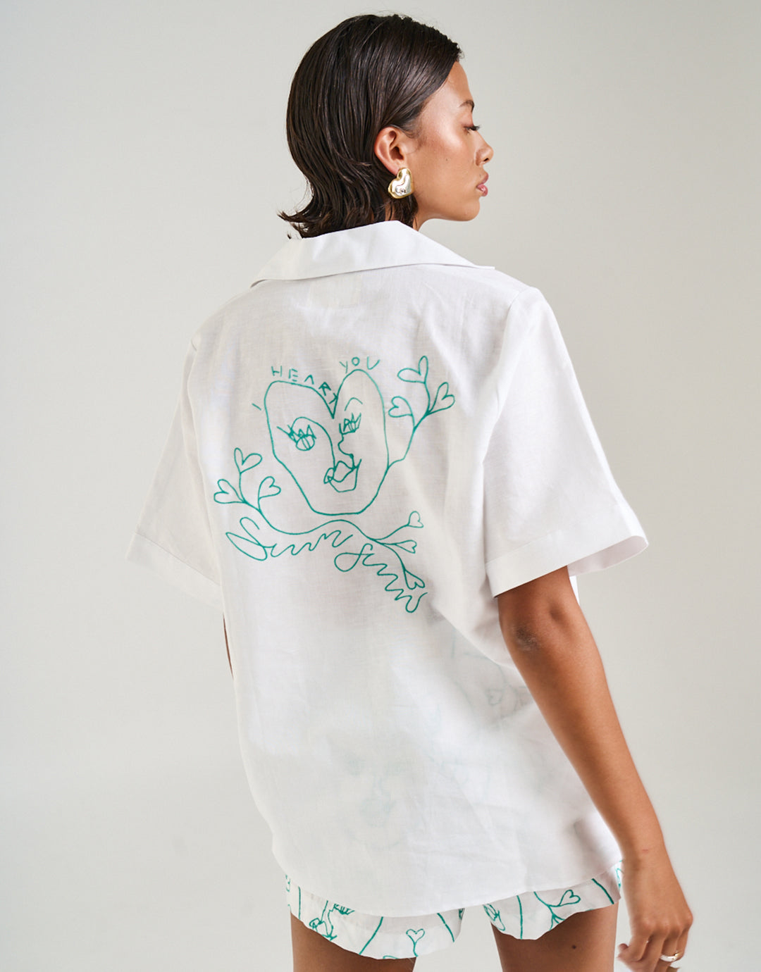 Collared Short Sleeve Shirt - I Heart U