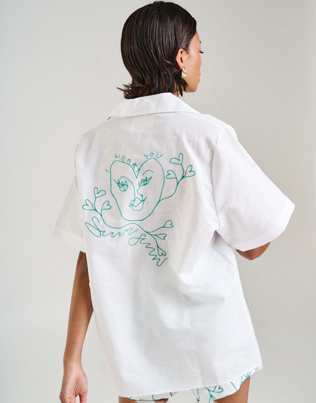 Collared Short Sleeve Shirt - I Heart U