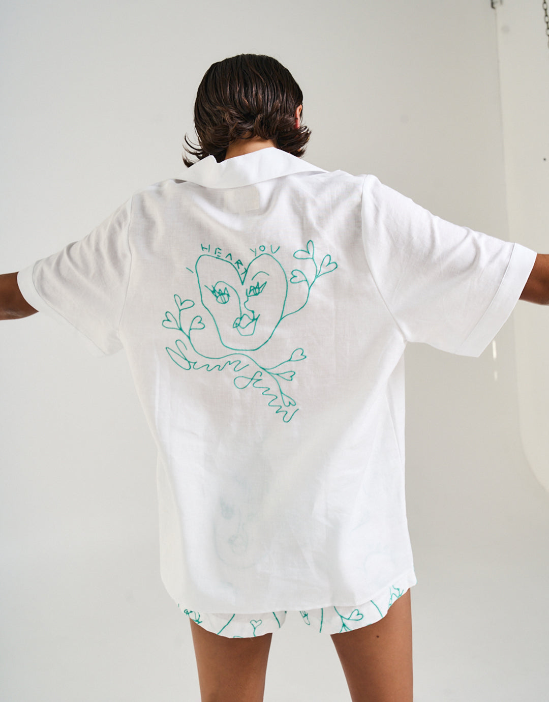 Collared Short Sleeve Shirt - I Heart U