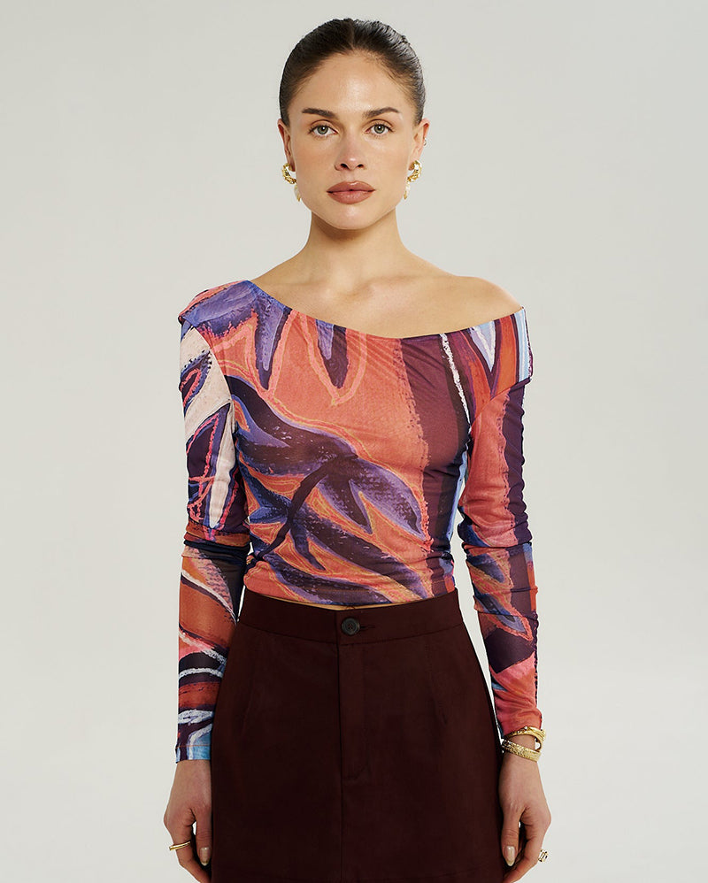 Long Sleeve Off Shoulder Top - Bordeaux - Summi Summi