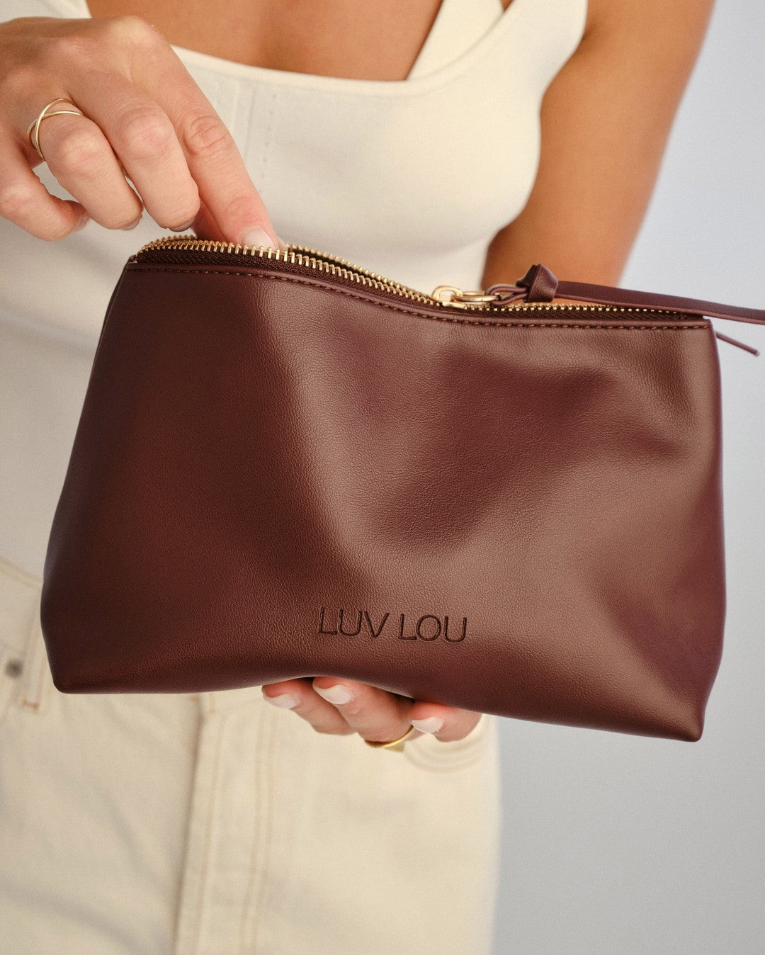 The Evie Medium Beauty Bag - Bordeaux Vegan Leather - Luv Lou