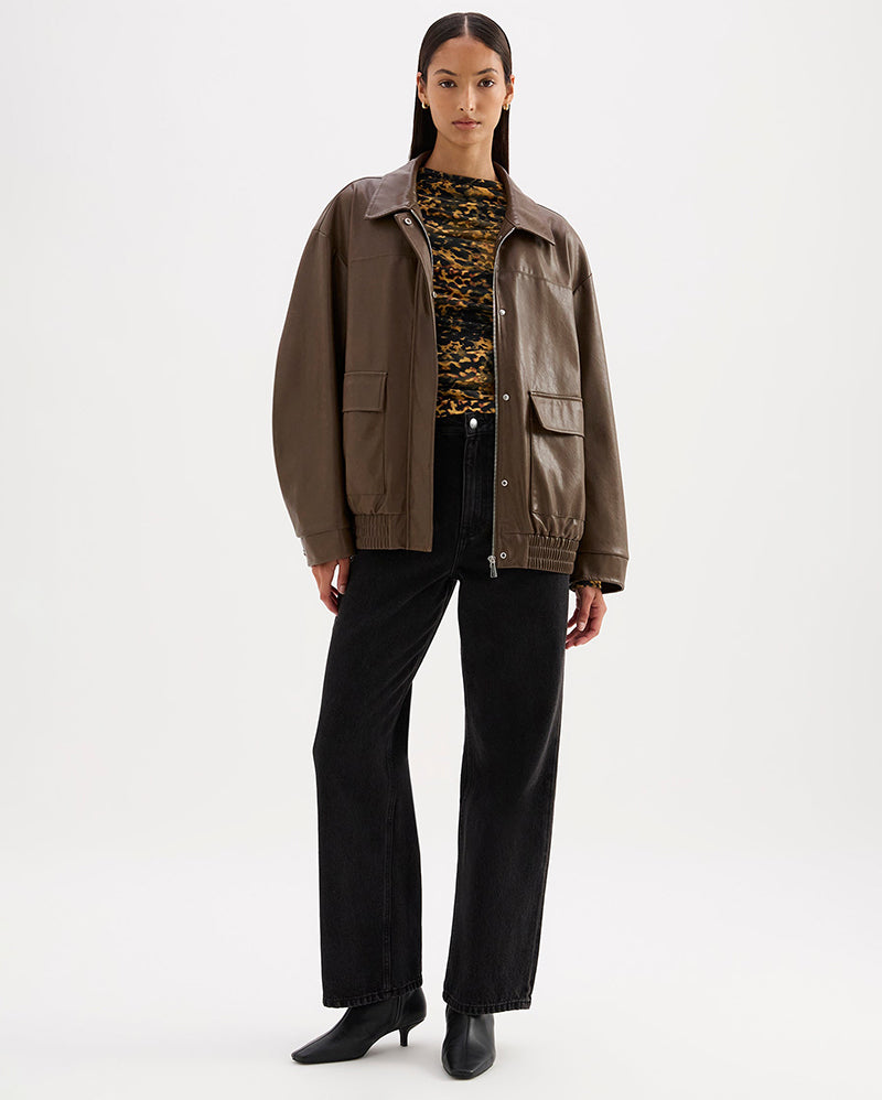 Lyla Vegan Leather Jacket - Umber - Nude Lucy