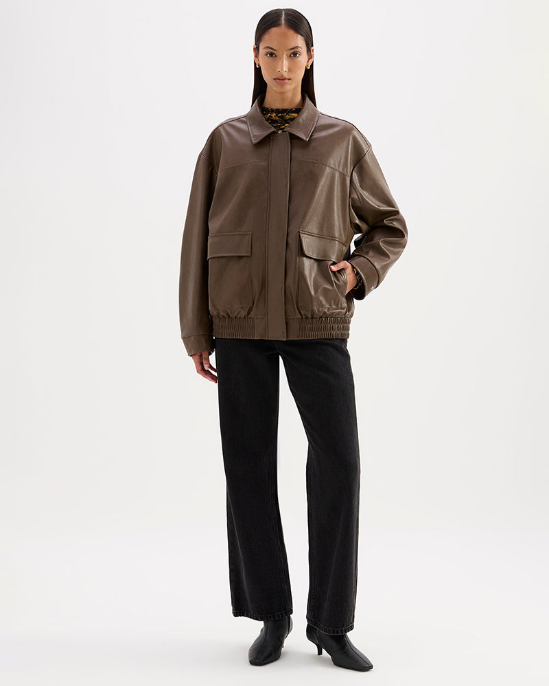 Lyla Vegan Leather Jacket - Umber - Nude Lucy