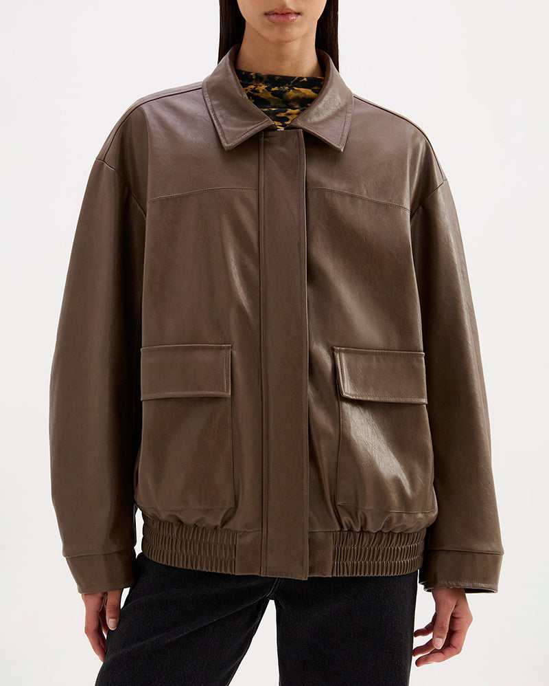 Lyla Vegan Leather Jacket - Umber - Nude Lucy