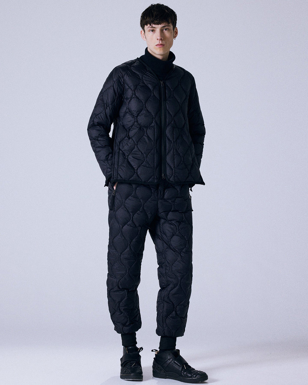 Military V-Neck W-Zip Down Jacket - Black - Taion