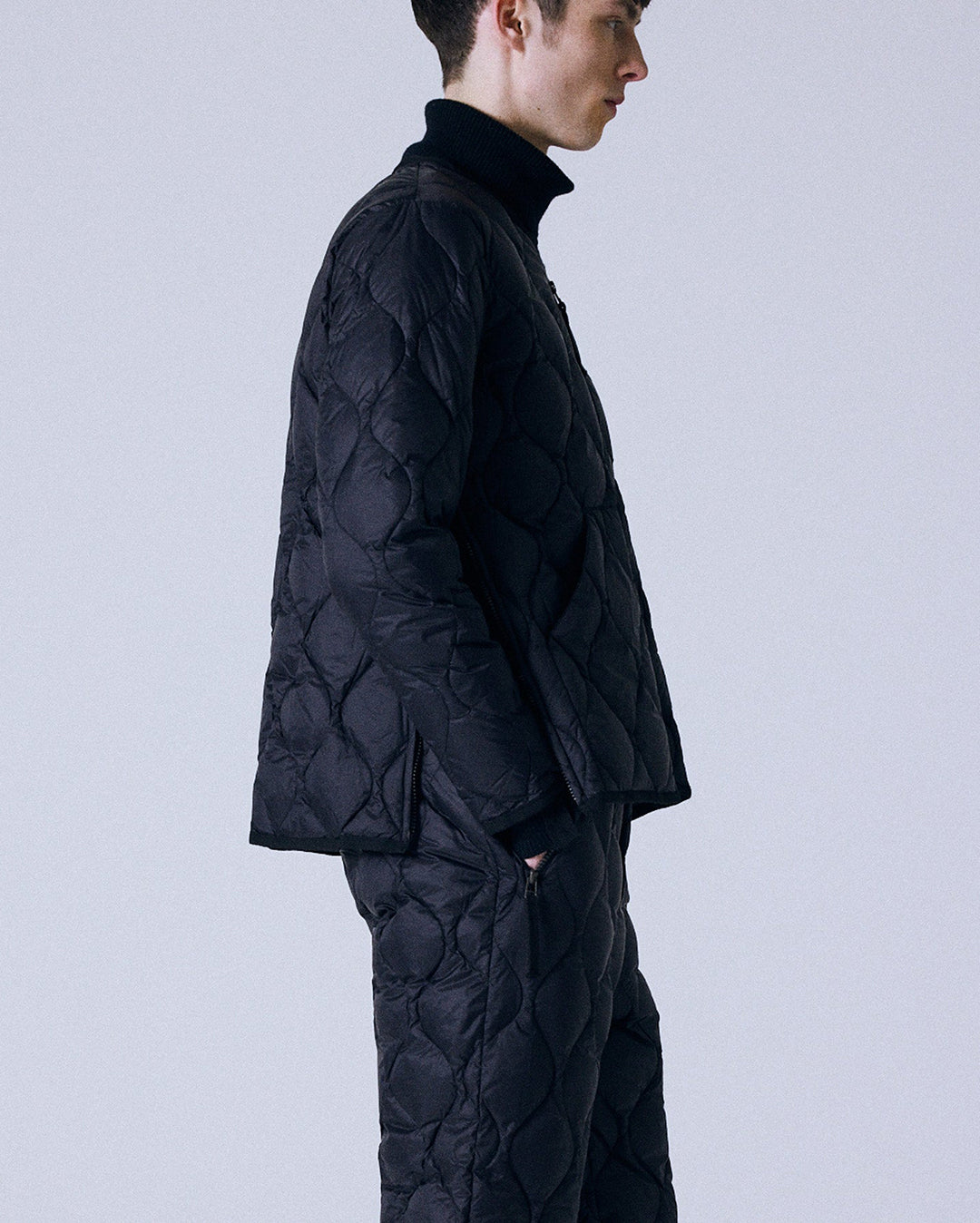 Military V-Neck W-Zip Down Jacket - Black - Taion