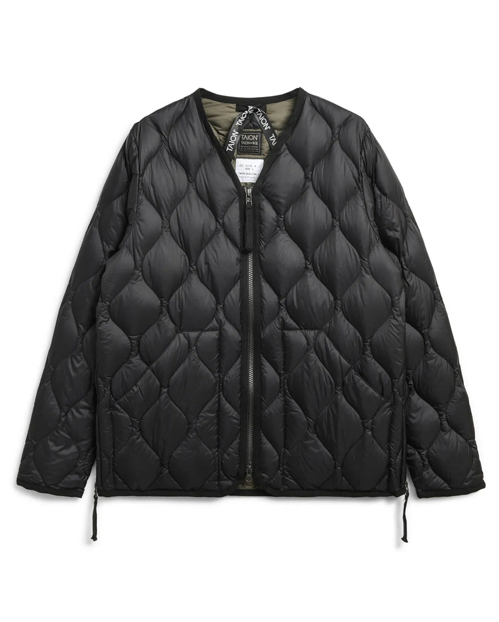Military V-Neck W-Zip Down Jacket - Black - Taion