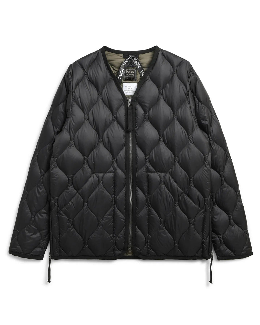 Military V-Neck W-Zip Down Jacket - Black - Taion