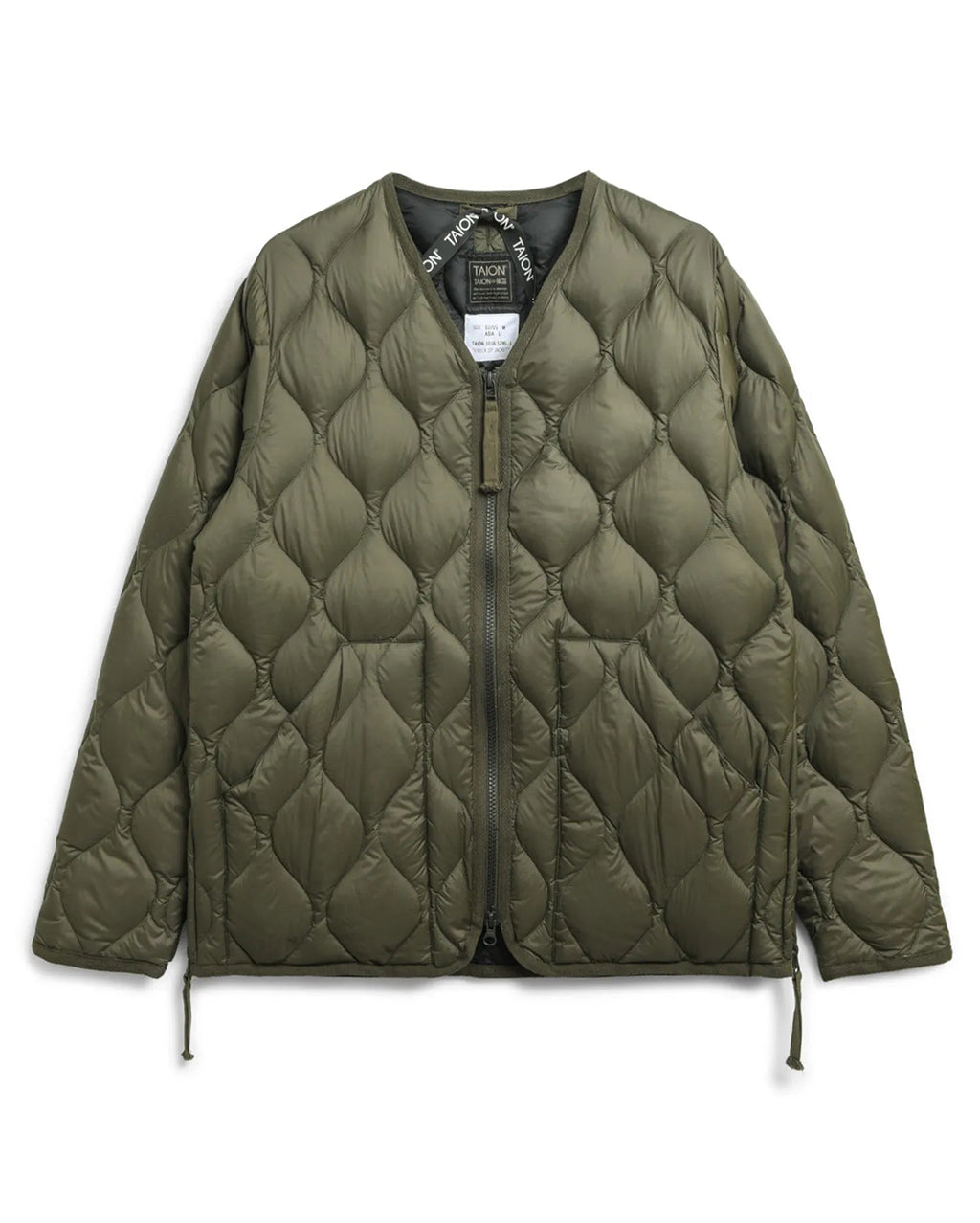 Military V-Neck W-Zip Down Jacket - D.Olive - Taion