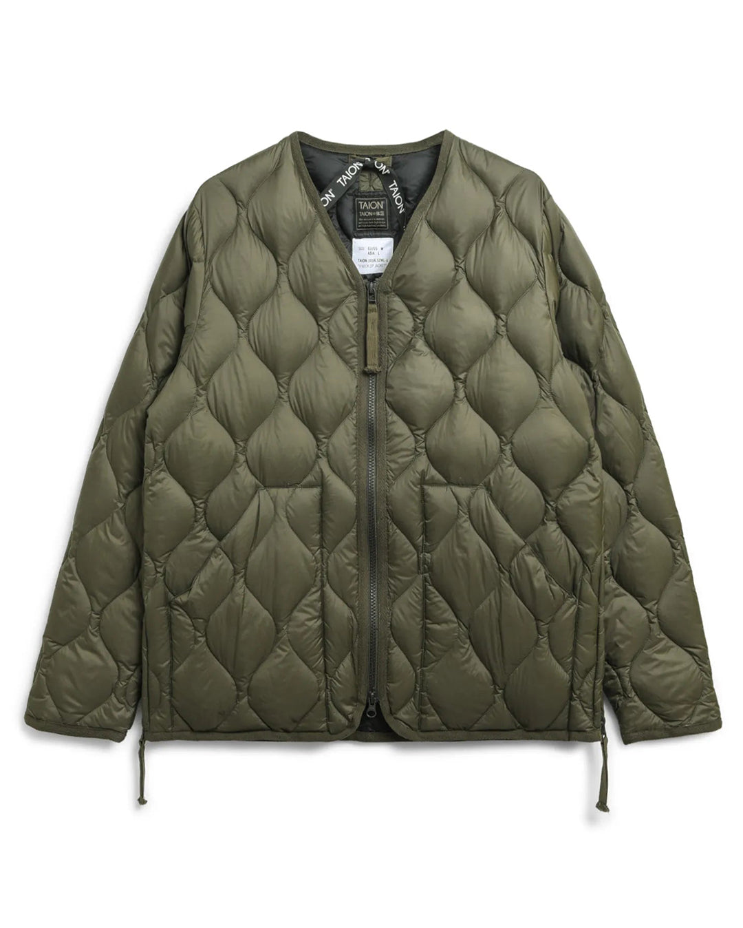 Military V-Neck W-Zip Down Jacket - D.Olive - Taion