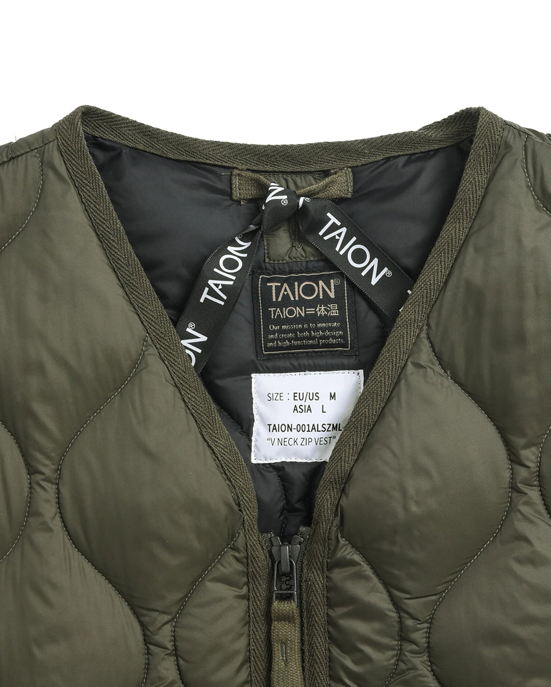 Military V-Neck W-Zip Down Jacket - D.Olive - Taion