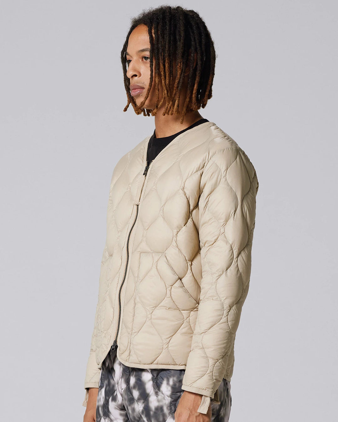 Military V-Neck W-Zip Down Jacket - G.Beige - Taion