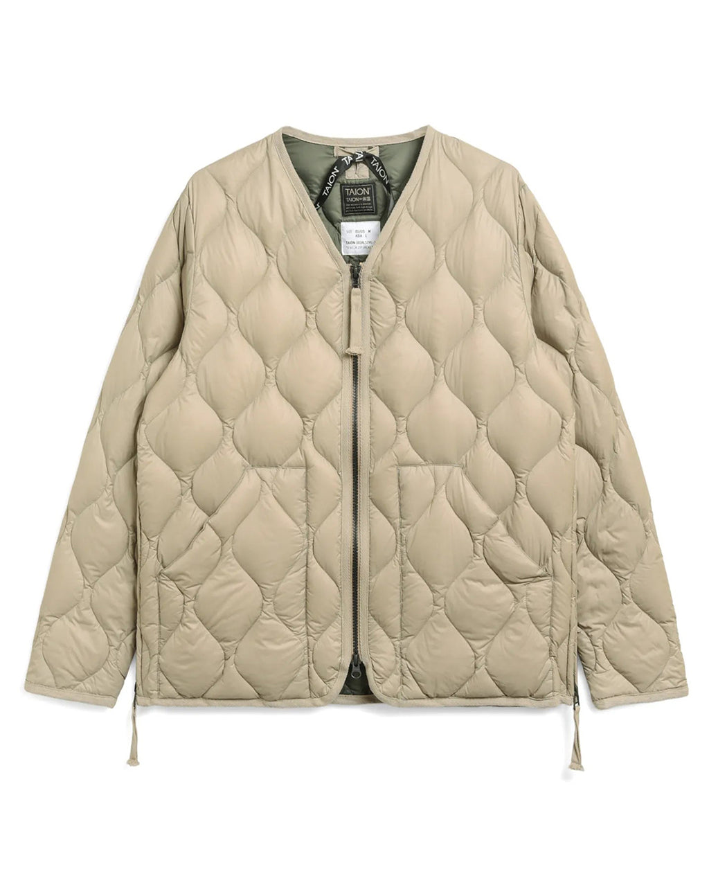 Military V-Neck W-Zip Down Jacket - G.Beige - Taion