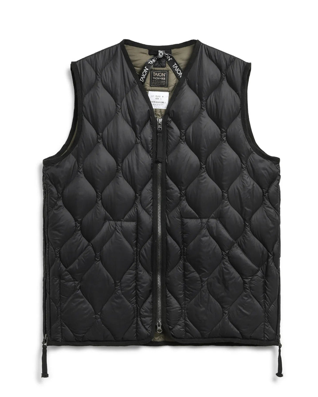 Military V-Neck W-Zip Down Vest - Black - Taion
