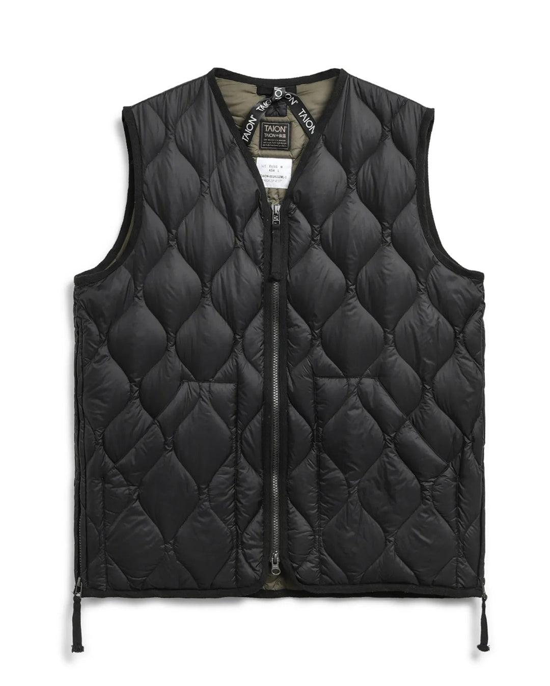 Military V-Neck W-Zip Down Vest - Black - Taion