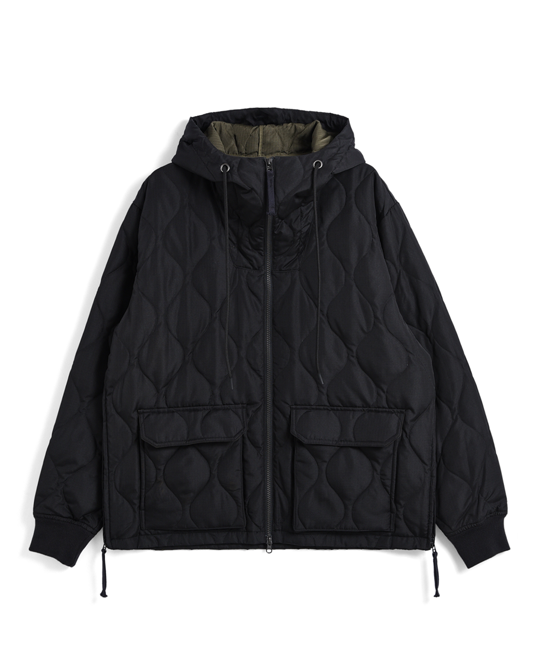 Military W-Zip Down Hoodie - Black - Taion
