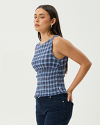 Mountains - Hemp Seersucker Sleeveless Top - Navy Red Check - Afends