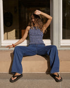 Mountains - Hemp Seersucker Sleeveless Top - Navy Red Check - Afends