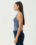 Mountains - Hemp Seersucker Sleeveless Top - Navy Red Check - Afends