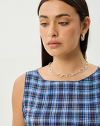 Mountains - Hemp Seersucker Sleeveless Top - Navy Red Check - Afends