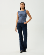 Mountains - Hemp Seersucker Sleeveless Top - Navy Red Check - Afends