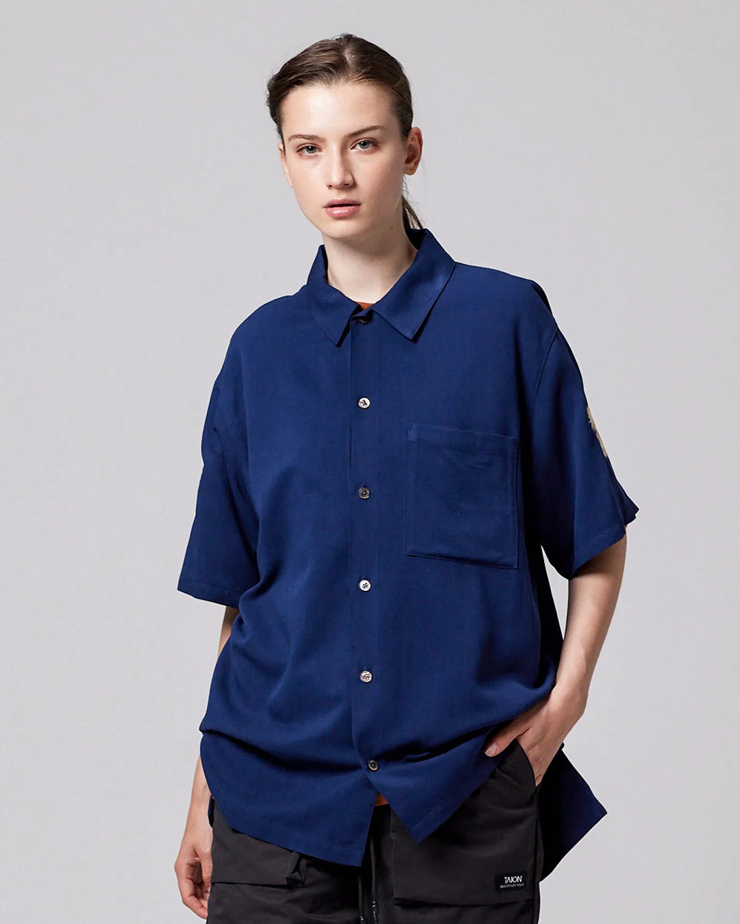 Non Down Jpnsp Rayon Shirt Half Sleeve - D.Navy - Taion