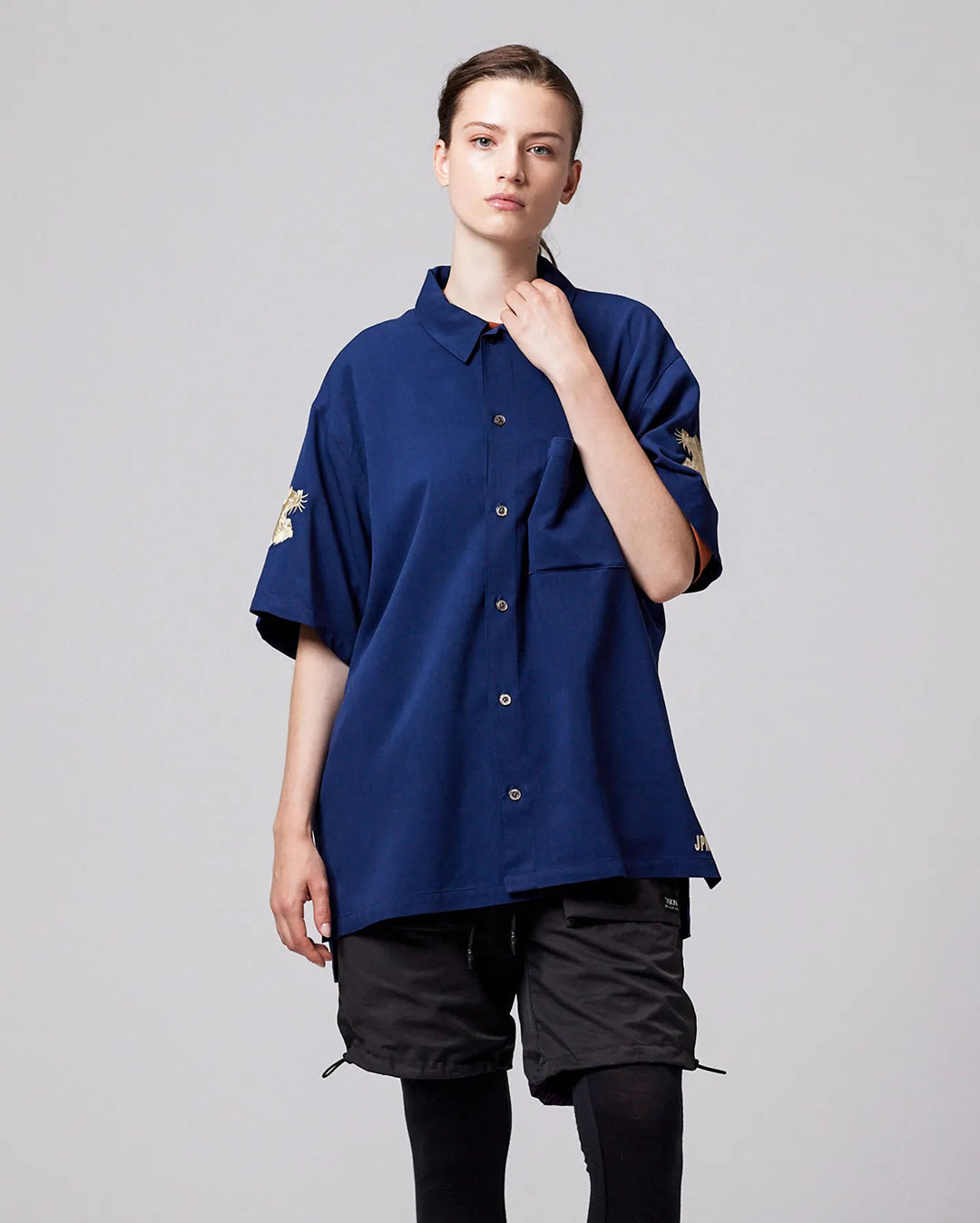 Non Down Jpnsp Rayon Shirt Half Sleeve - D.Navy - Taion